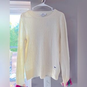 Vineyard Vines cableknit sweater with optional plaid cuffs